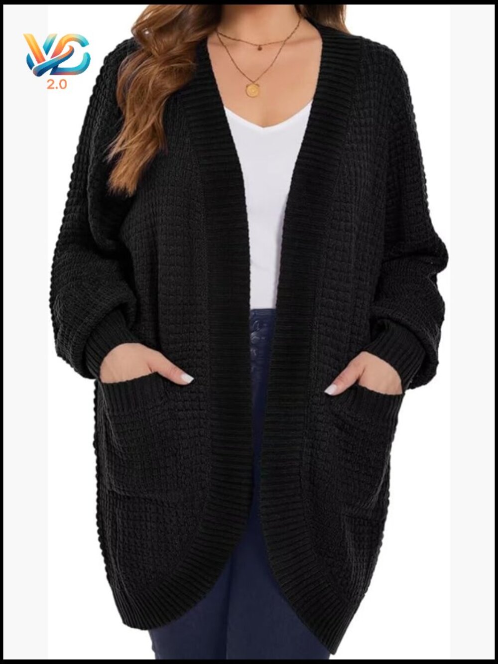 Plus Size Open Front Cardigan Waffle Knit Long Sleeve Sweater Fall Coat with